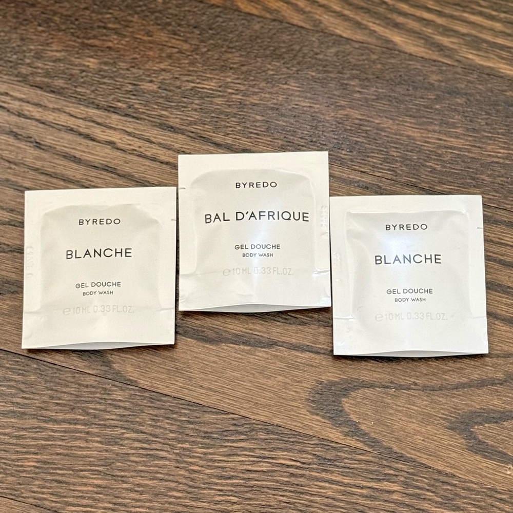 Byredo Bal d'Afrique and Blanche Body Wash samples